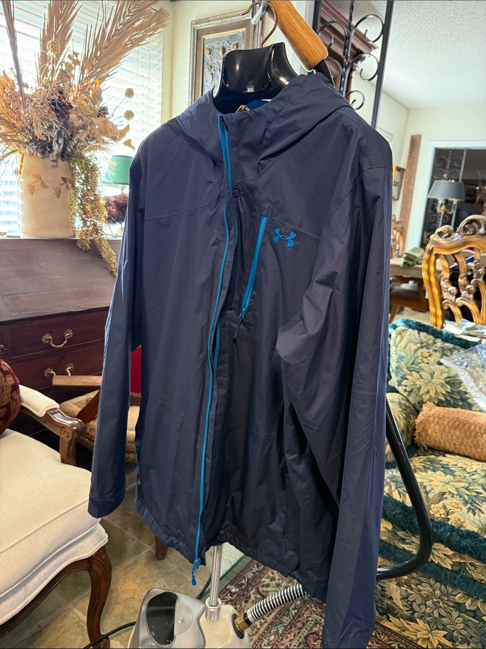 Under Armour Navy Hooded Rain Jacket with Teal Trim